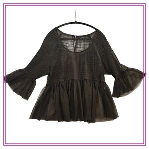 Torrid XL Black Sheer Smocked Tulle Flare‎ Sleeve Peplum Top Women Plus #468